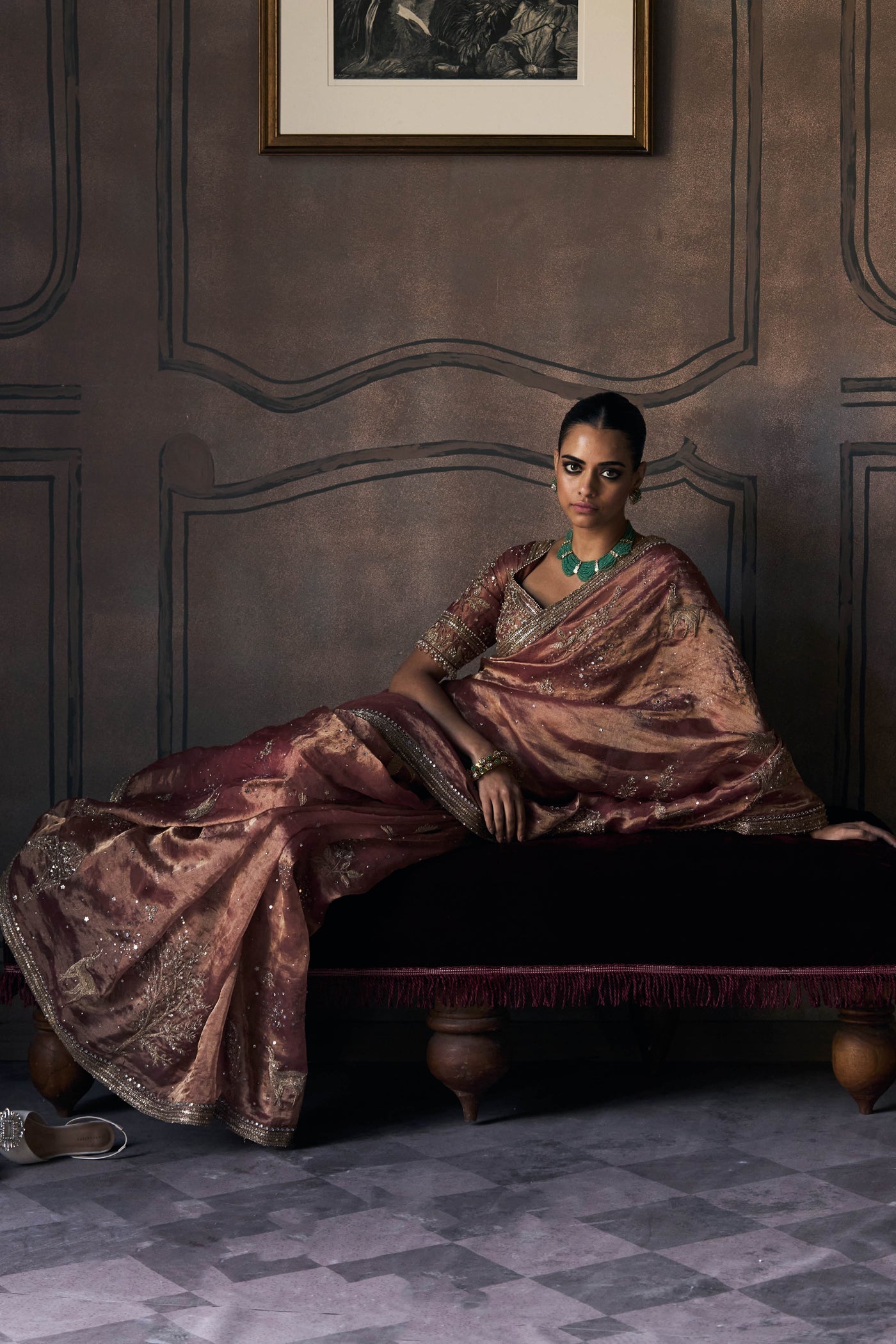 The Tales Of Masai Aged Gold Tangerine Tissue Sarees