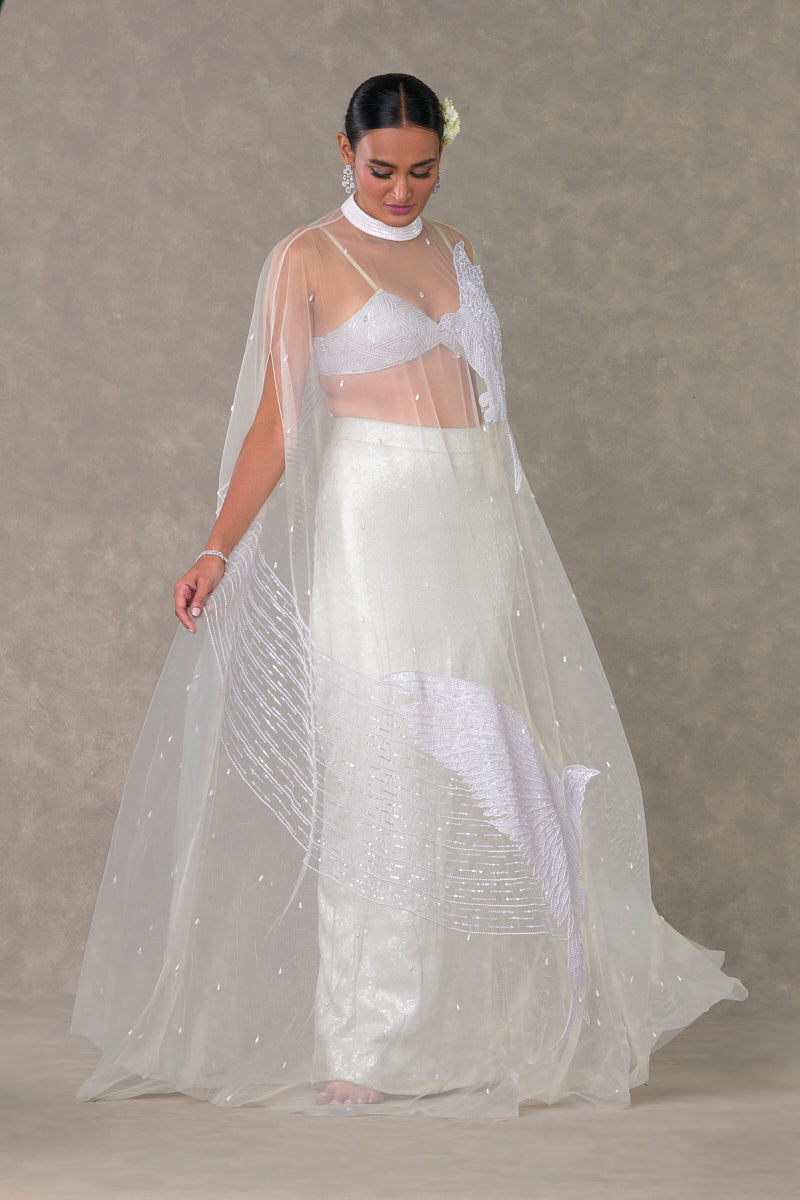 White Son Chidiya Cape Set - Ready to Ship