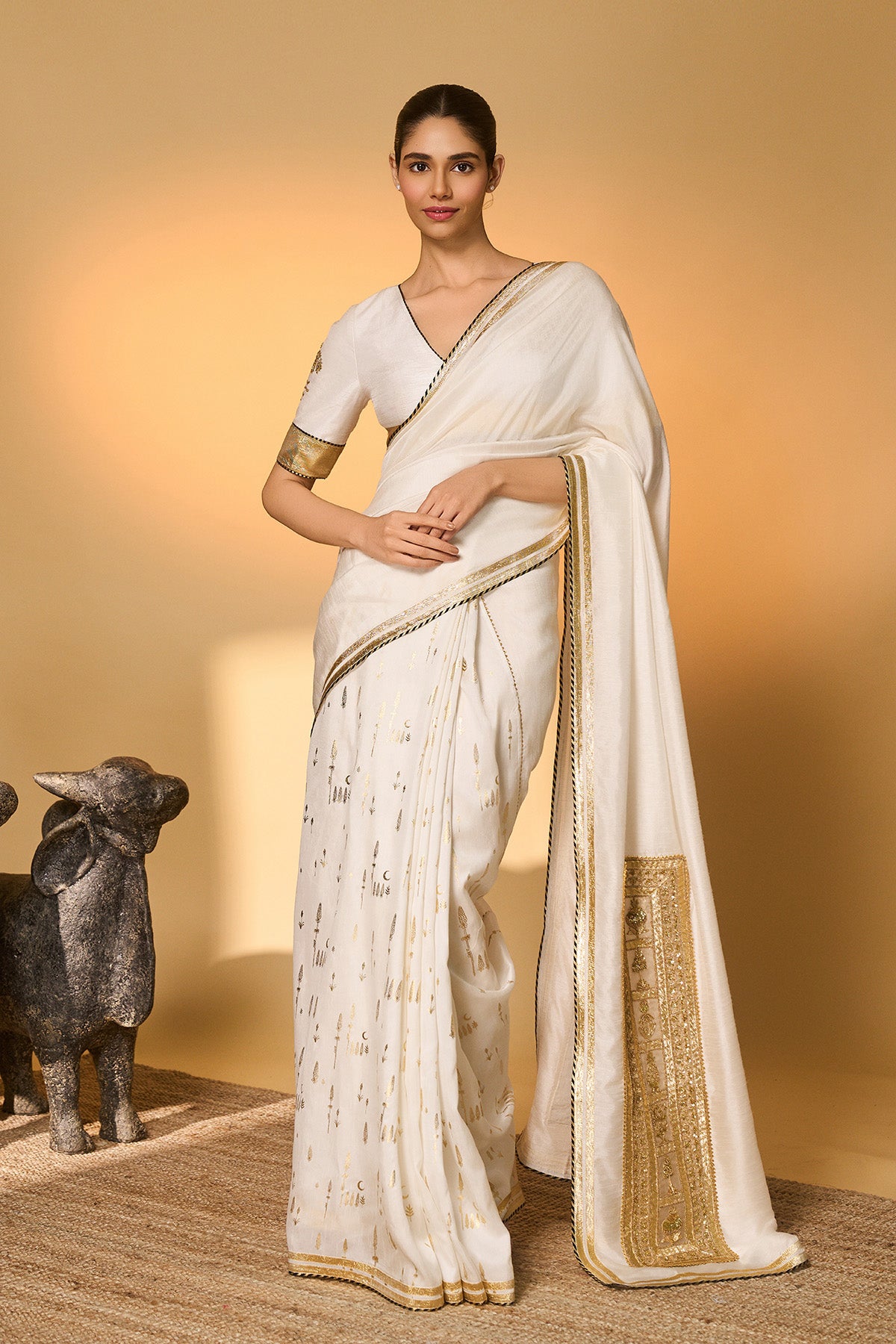 White Moonfield Gota Embroidered Saree