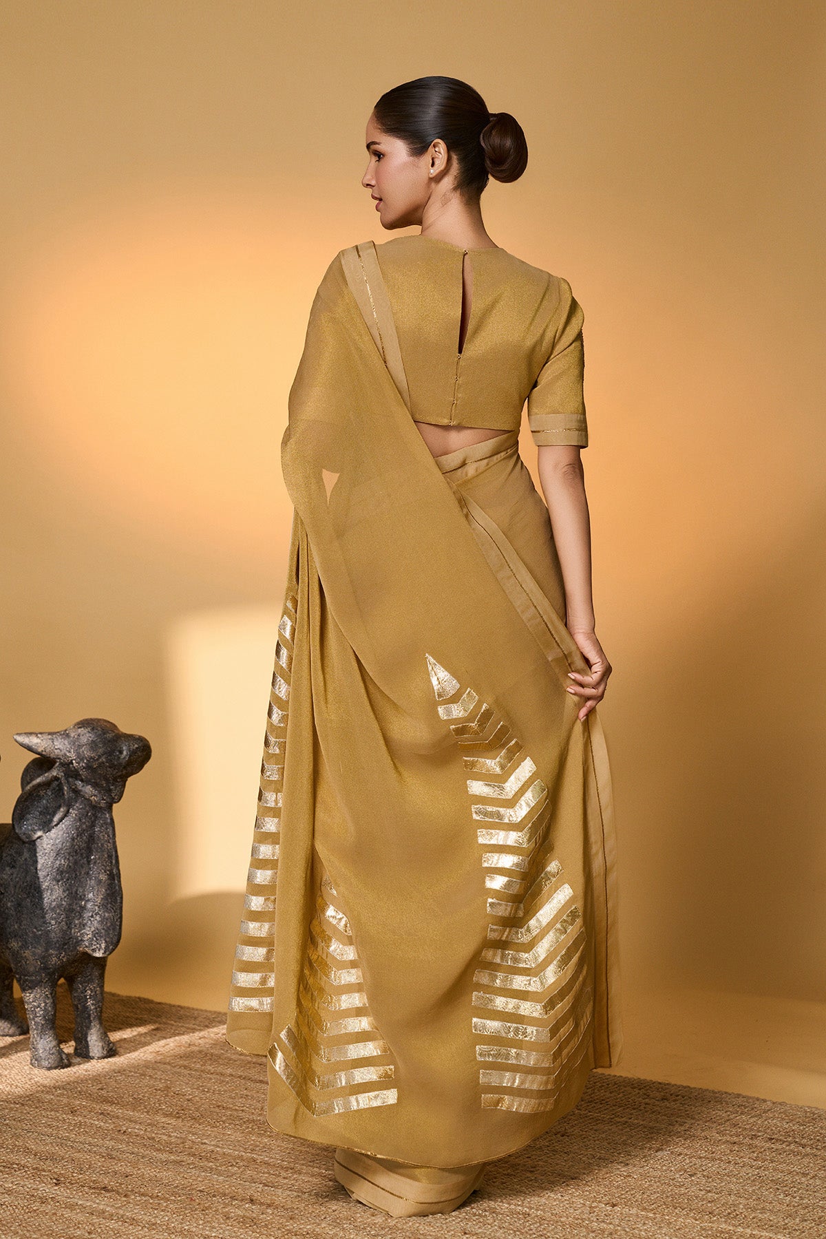 Gold Droopy Bloom Gota Saree