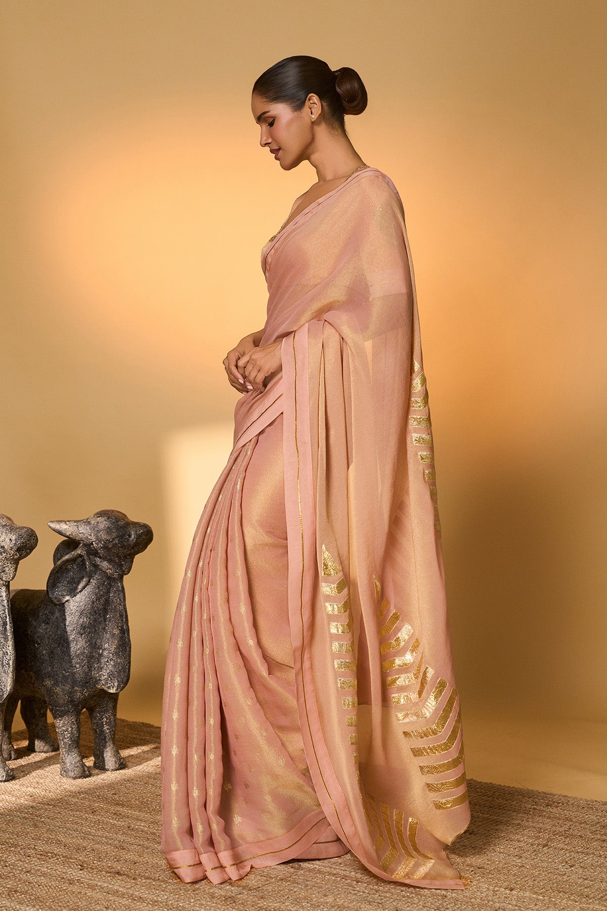 Baby Pink Droopy Bloom Gota Saree