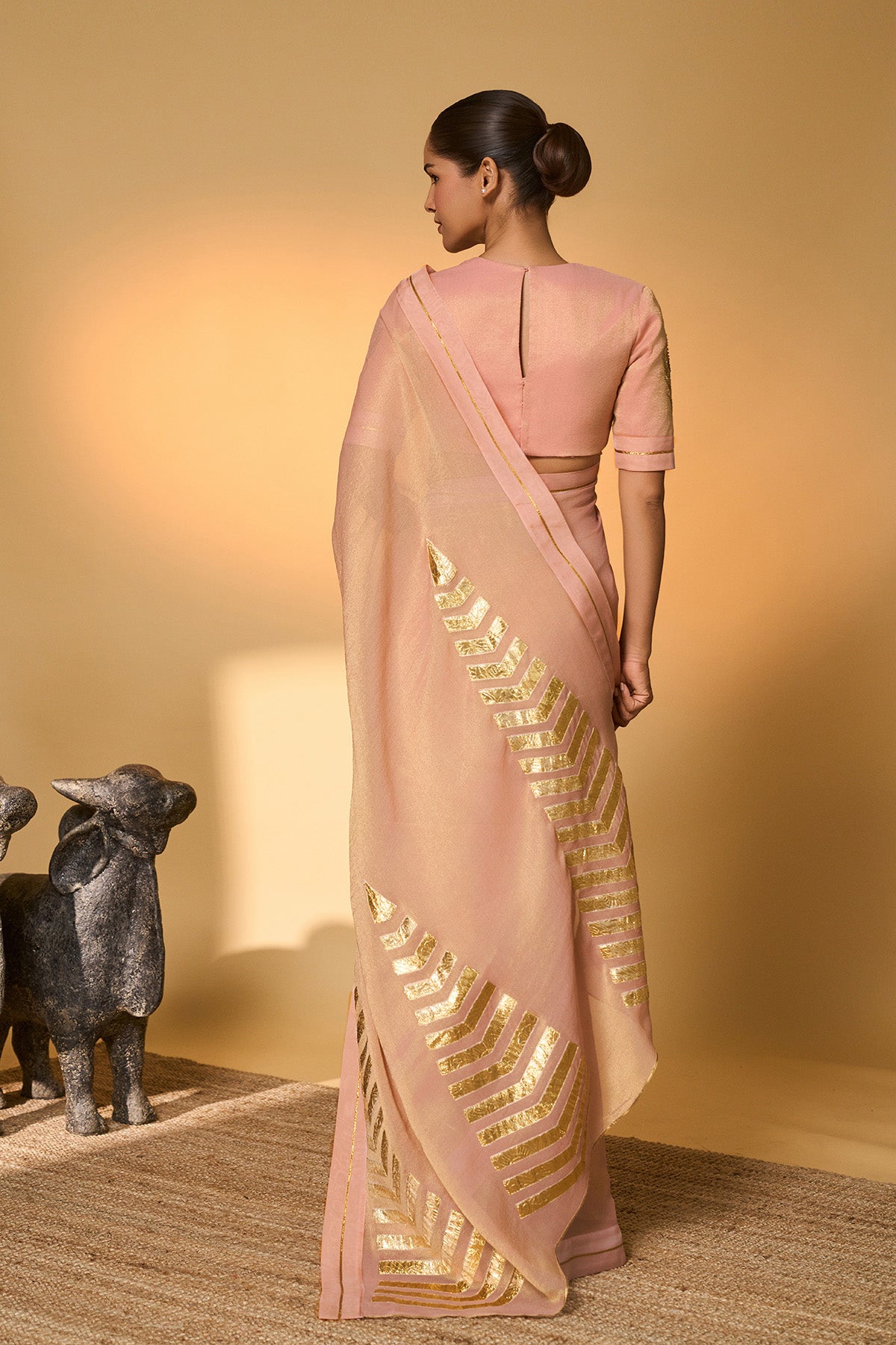 Baby Pink Droopy Bloom Gota Saree