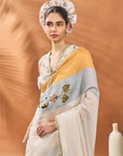 Ivory Stripe Garden Grid Saree