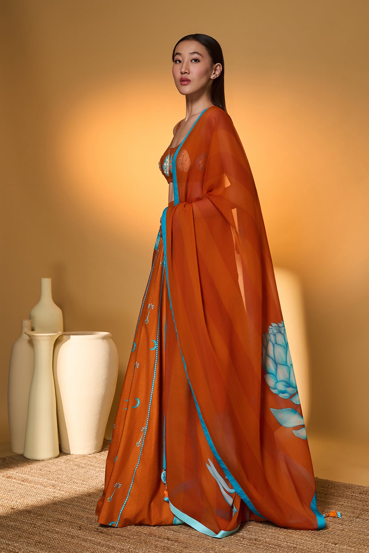 Saffron Sky Striped Lehenga Set
