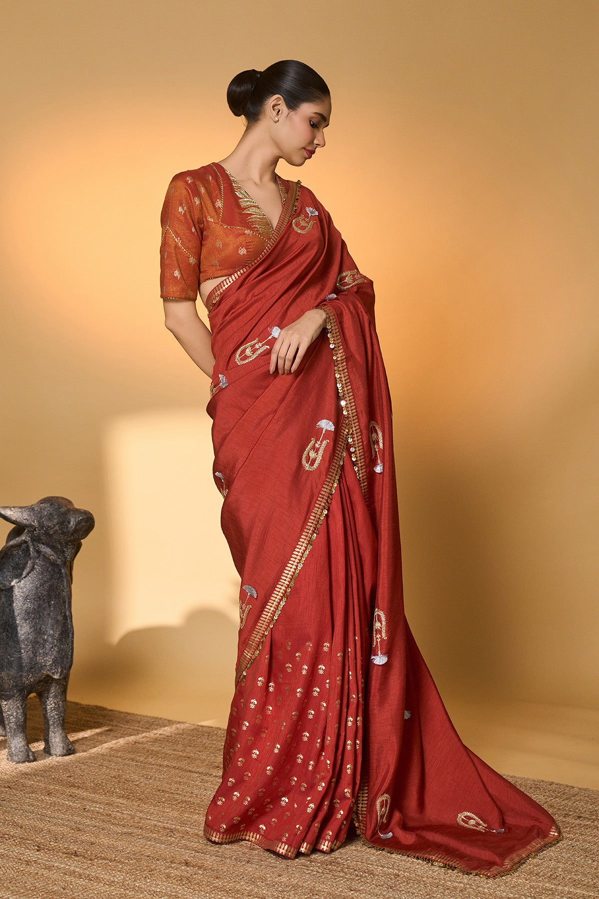 Rust Coastal Crescent Saree