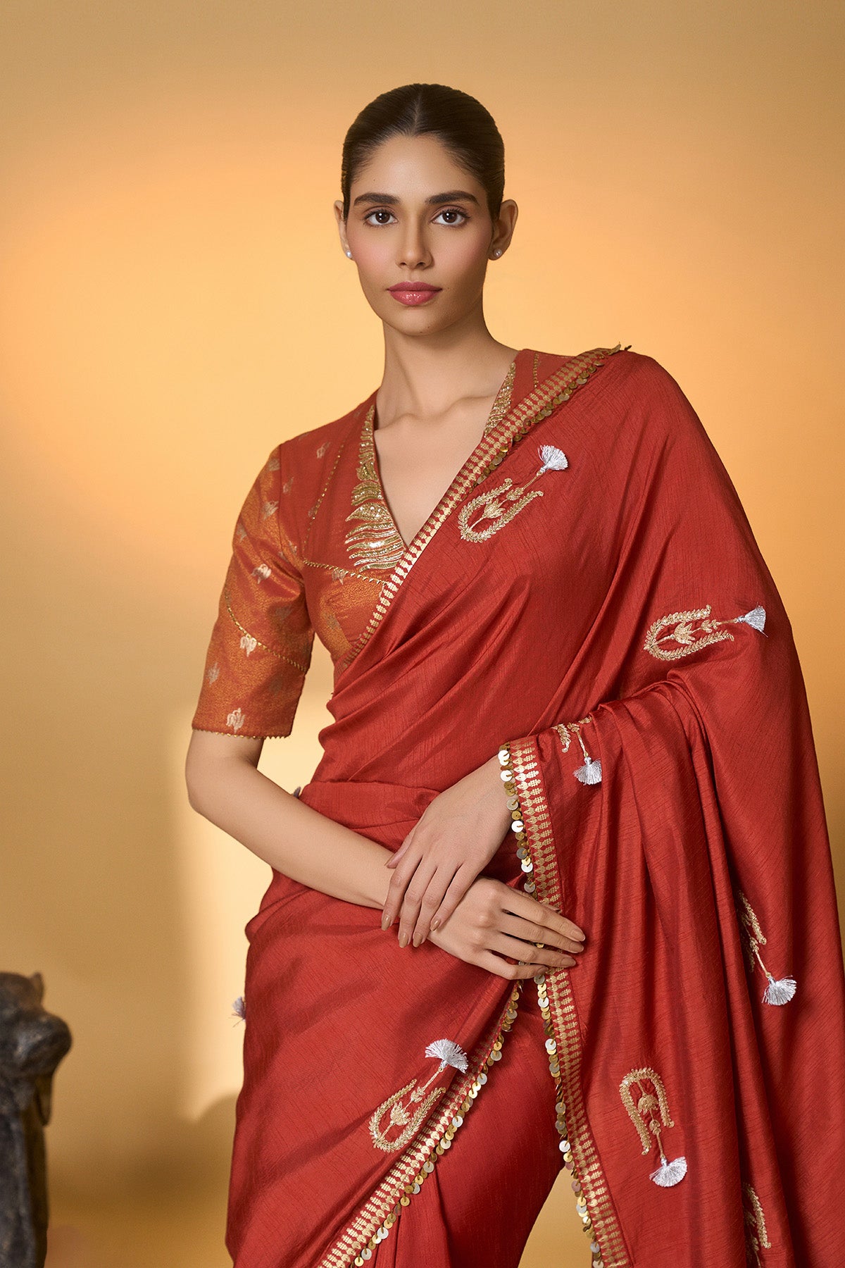 Rust Coastal Crescent Saree