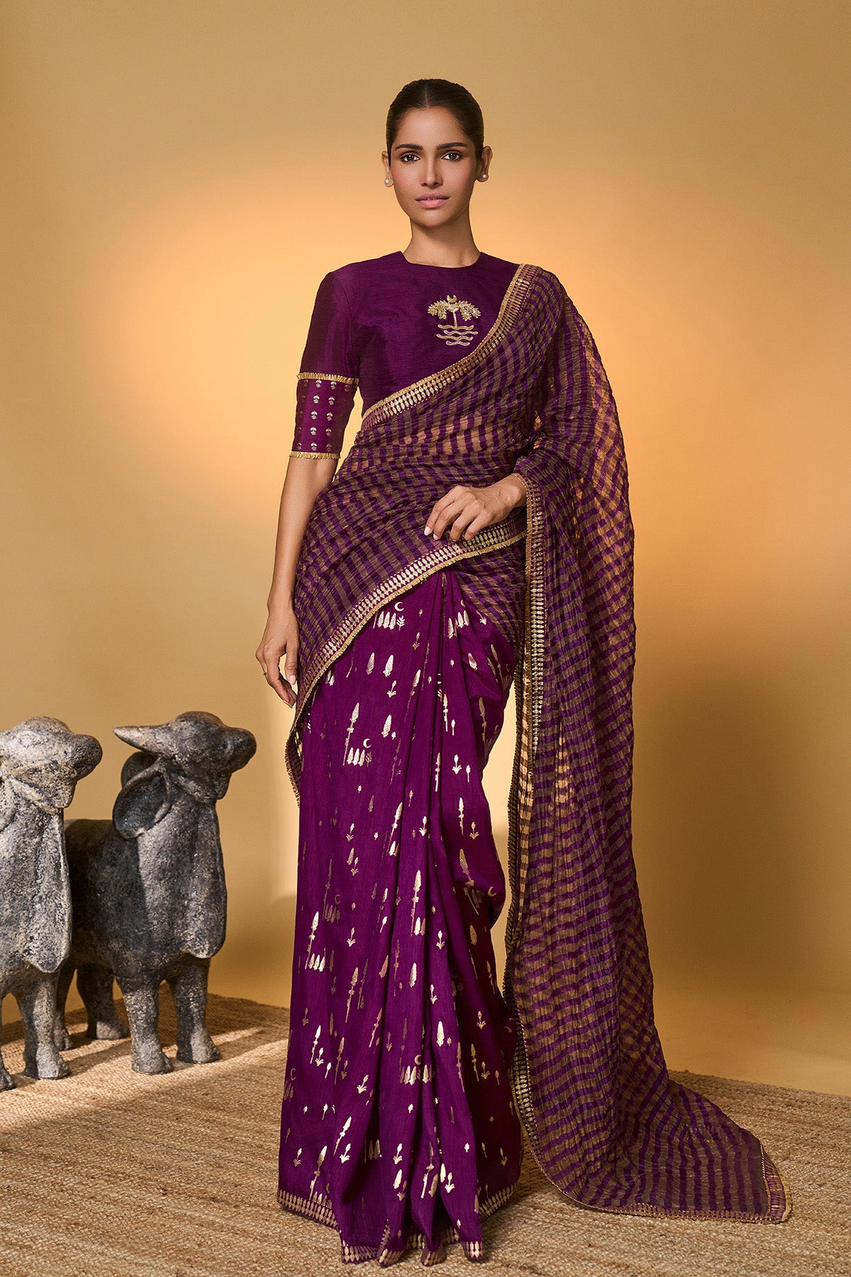 Purple Moonfield Zari Stripes Saree