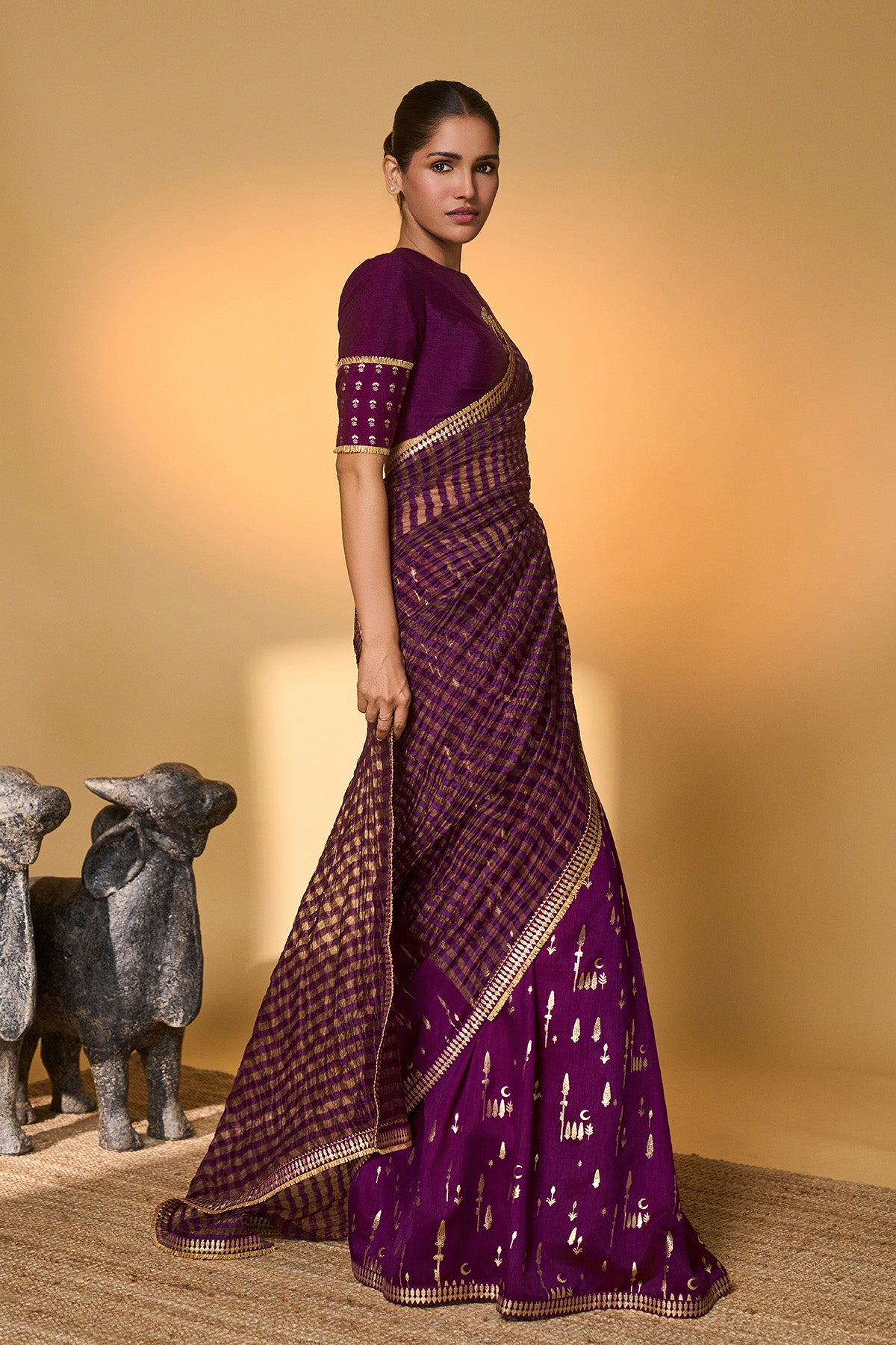 Purple Moonfield Zari Stripes Saree