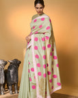 Mint Rose Blush Polka Saree
