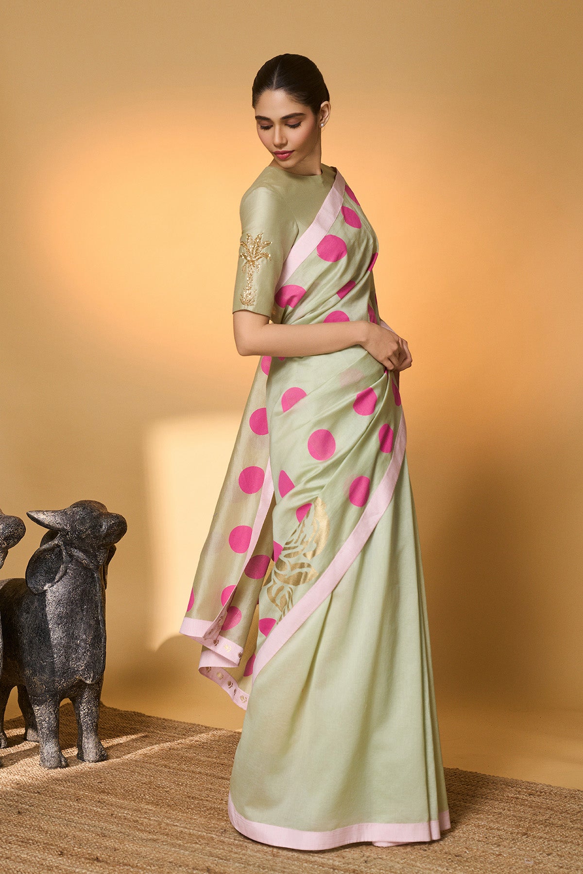 Mint Rose Blush Polka Saree