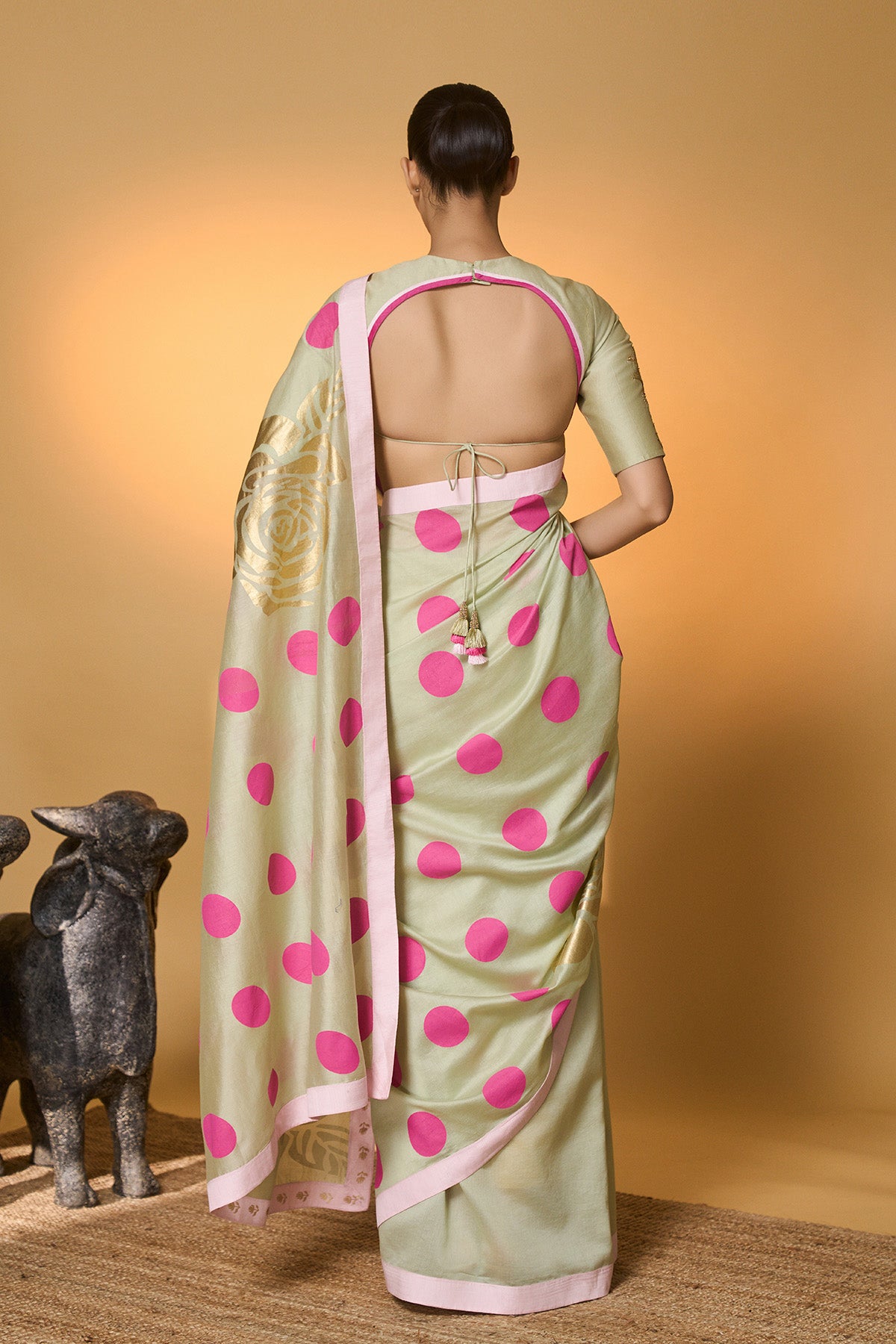 Mint Rose Blush Polka Saree