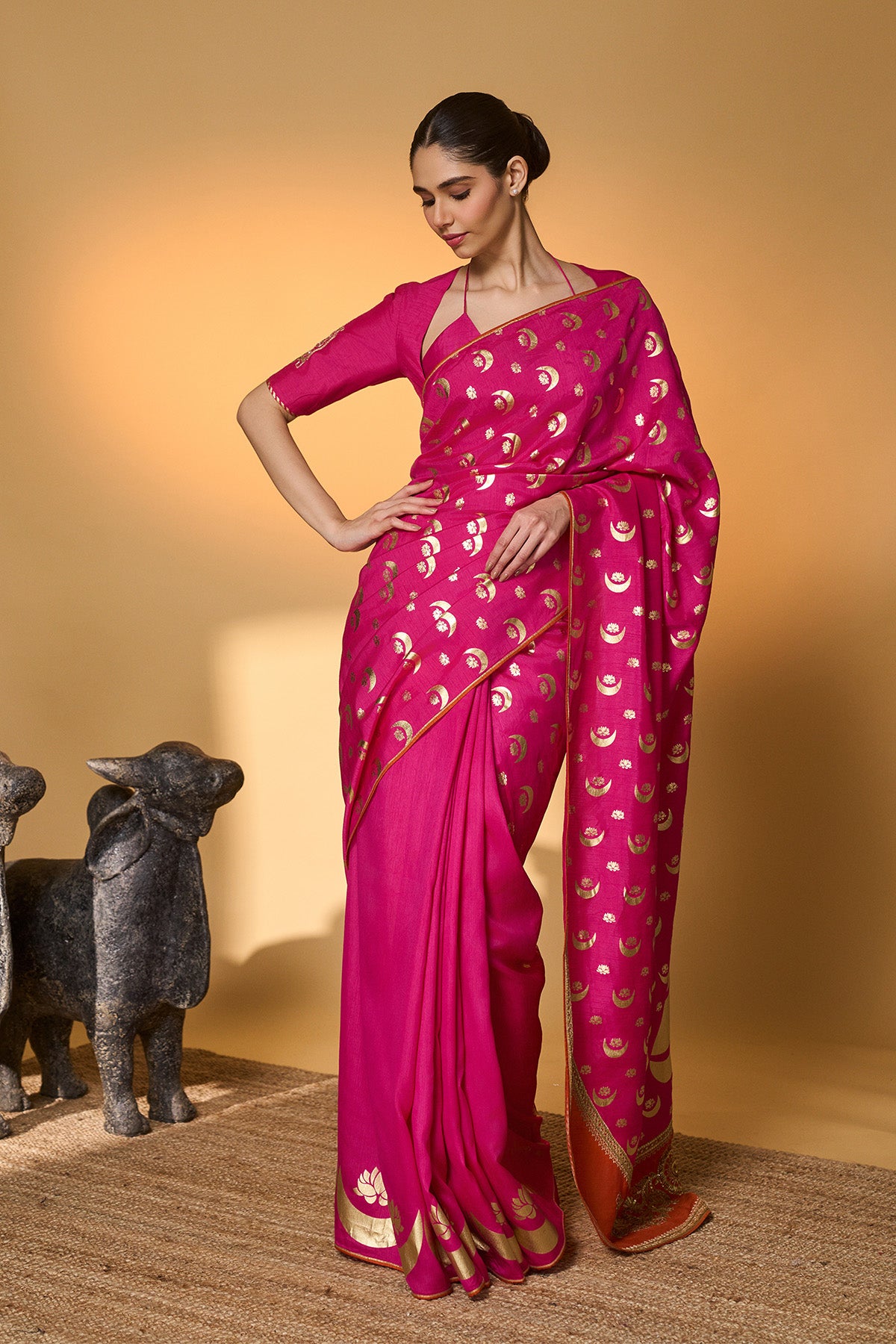 Rani Pink Chand Phool Saree