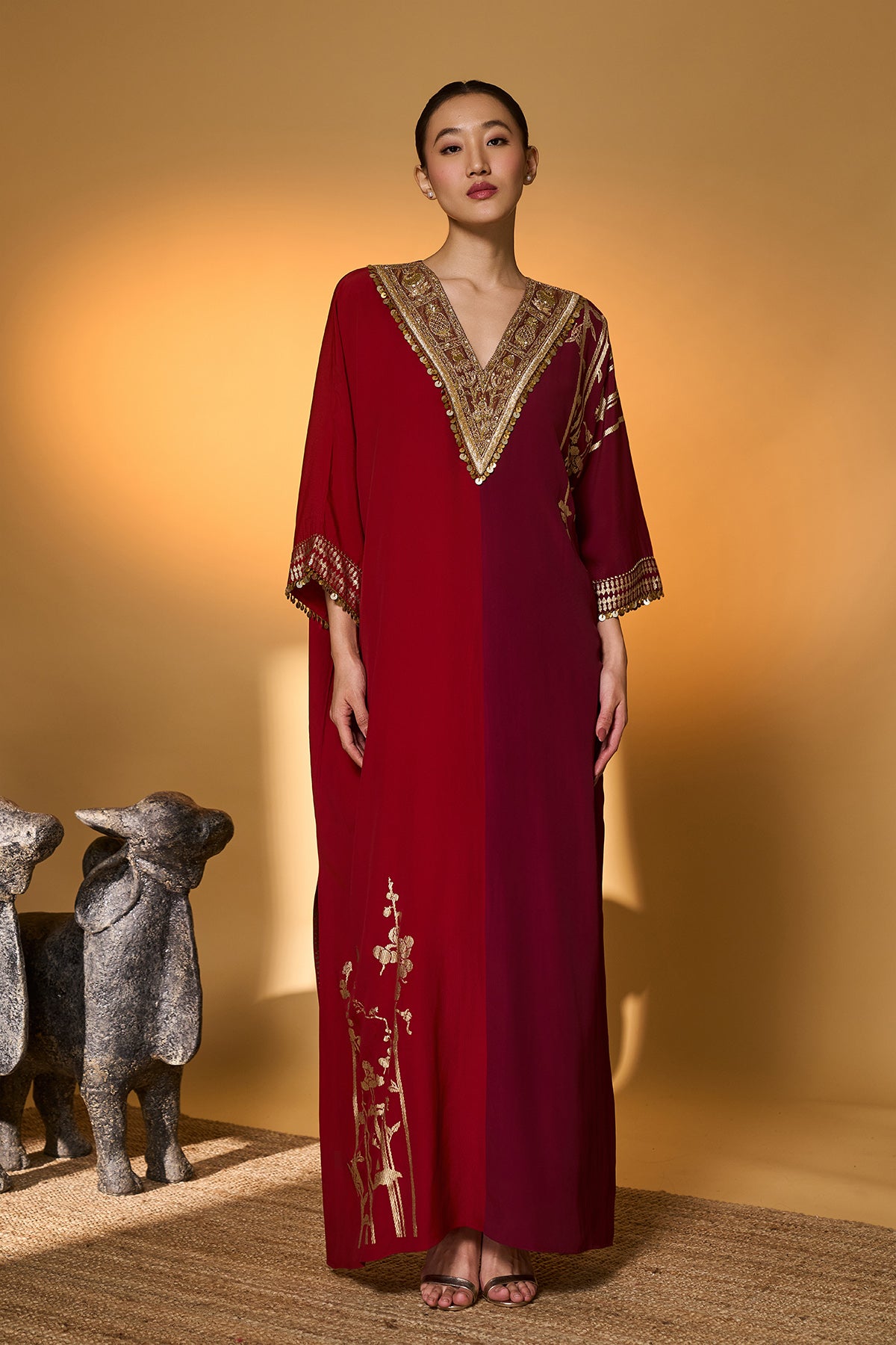 Red &amp; Plum Moonlight Melody Kaftan