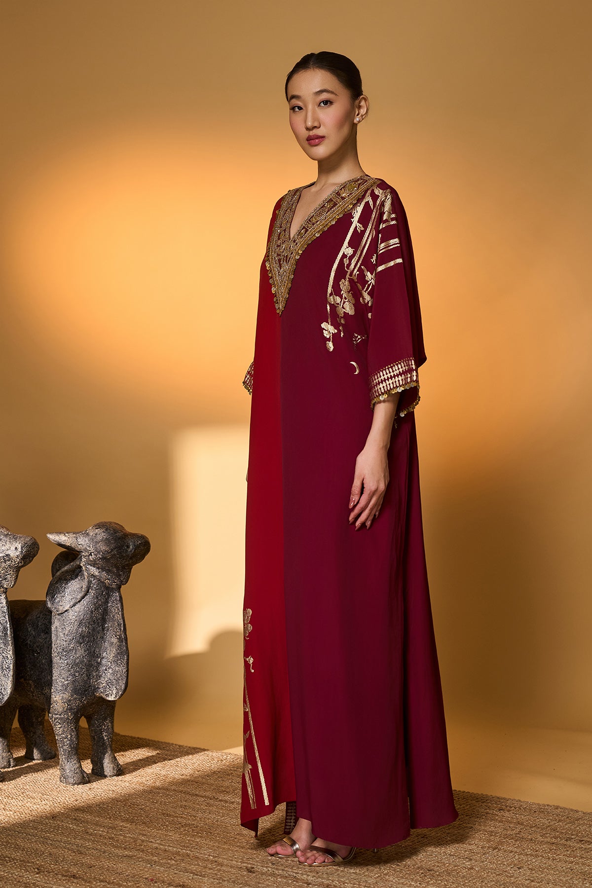 Red &amp; Plum Moonlight Melody Kaftan
