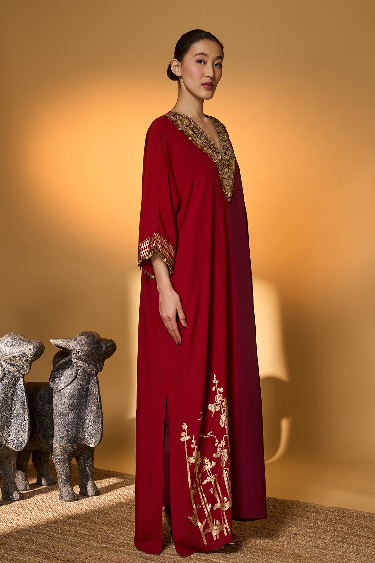 Red &amp; Plum Moonlight Melody Kaftan