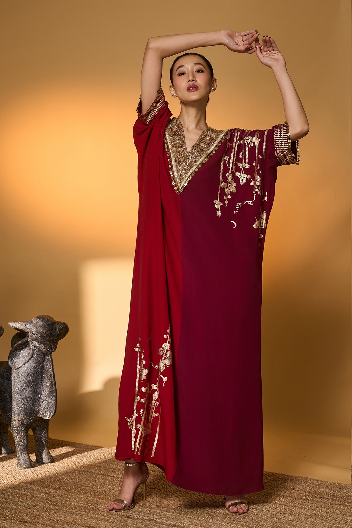 Red &amp; Plum Moonlight Melody Kaftan