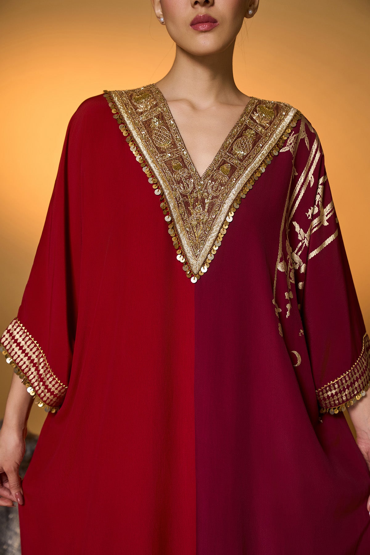 Red &amp; Plum Moonlight Melody Kaftan