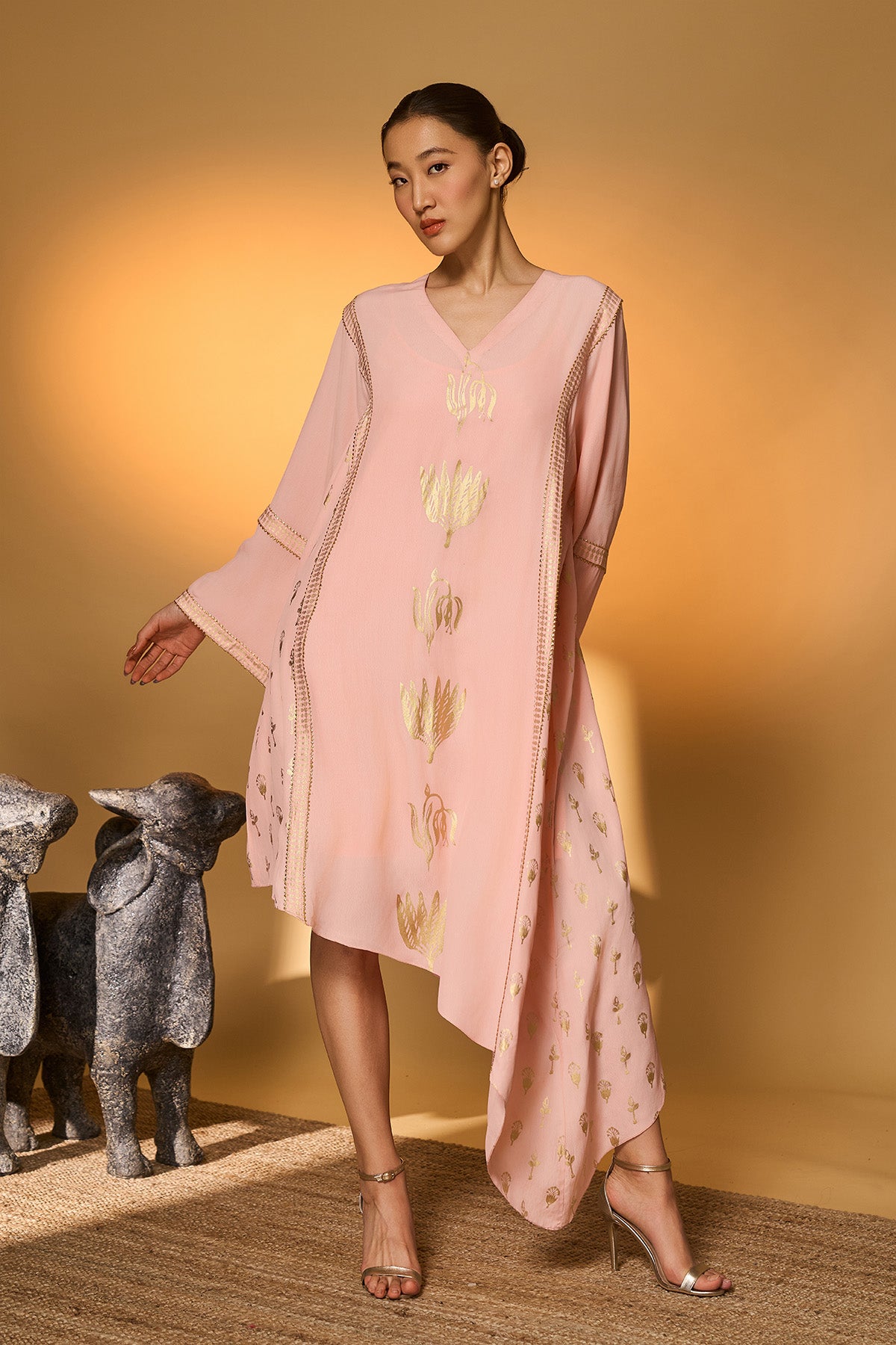 Baby Pink Tango Bloom High Low Kaftan