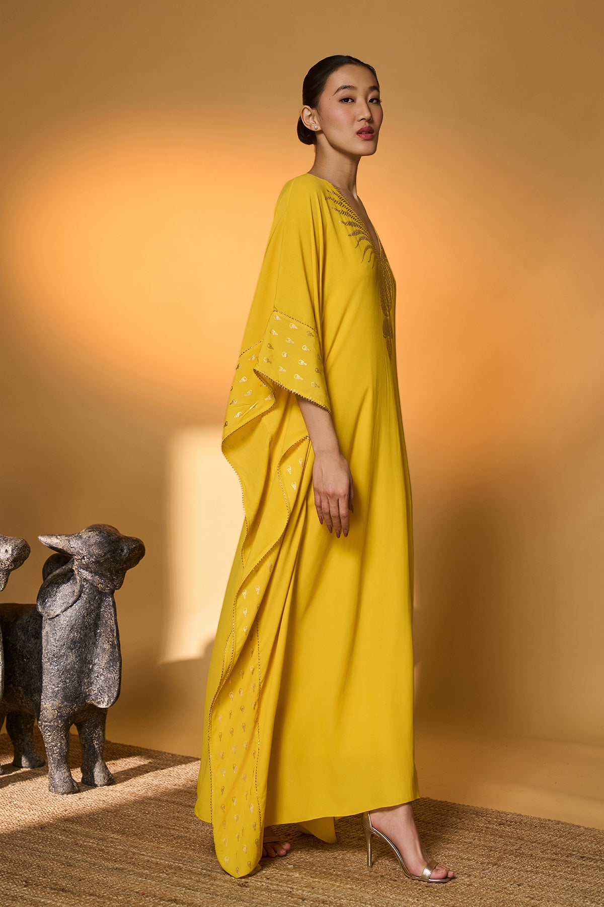 Yellow Tribal Mask Kaftan