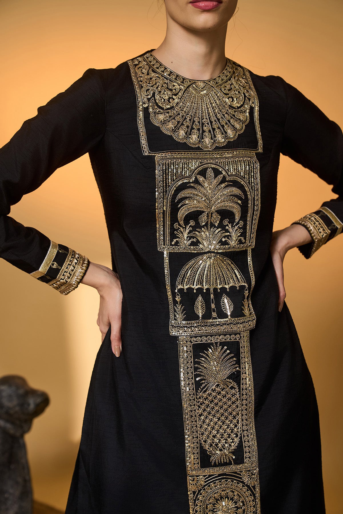 Black Khidki Kurta Set