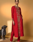 Red Khidki Kurta Set