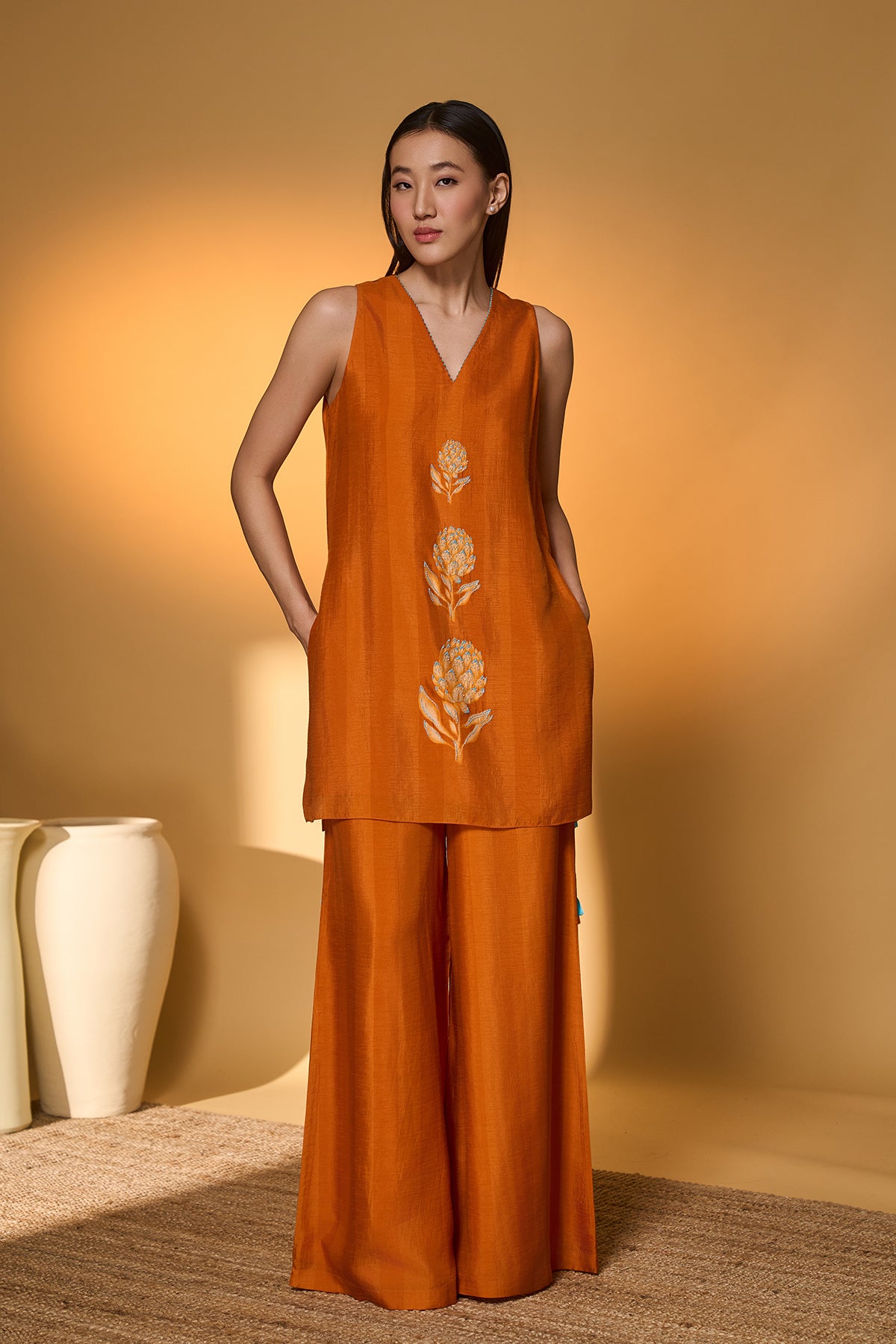 Saffron Sky Striped Kurta Set