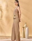 Beige Trellis Palm Waistcoat Set