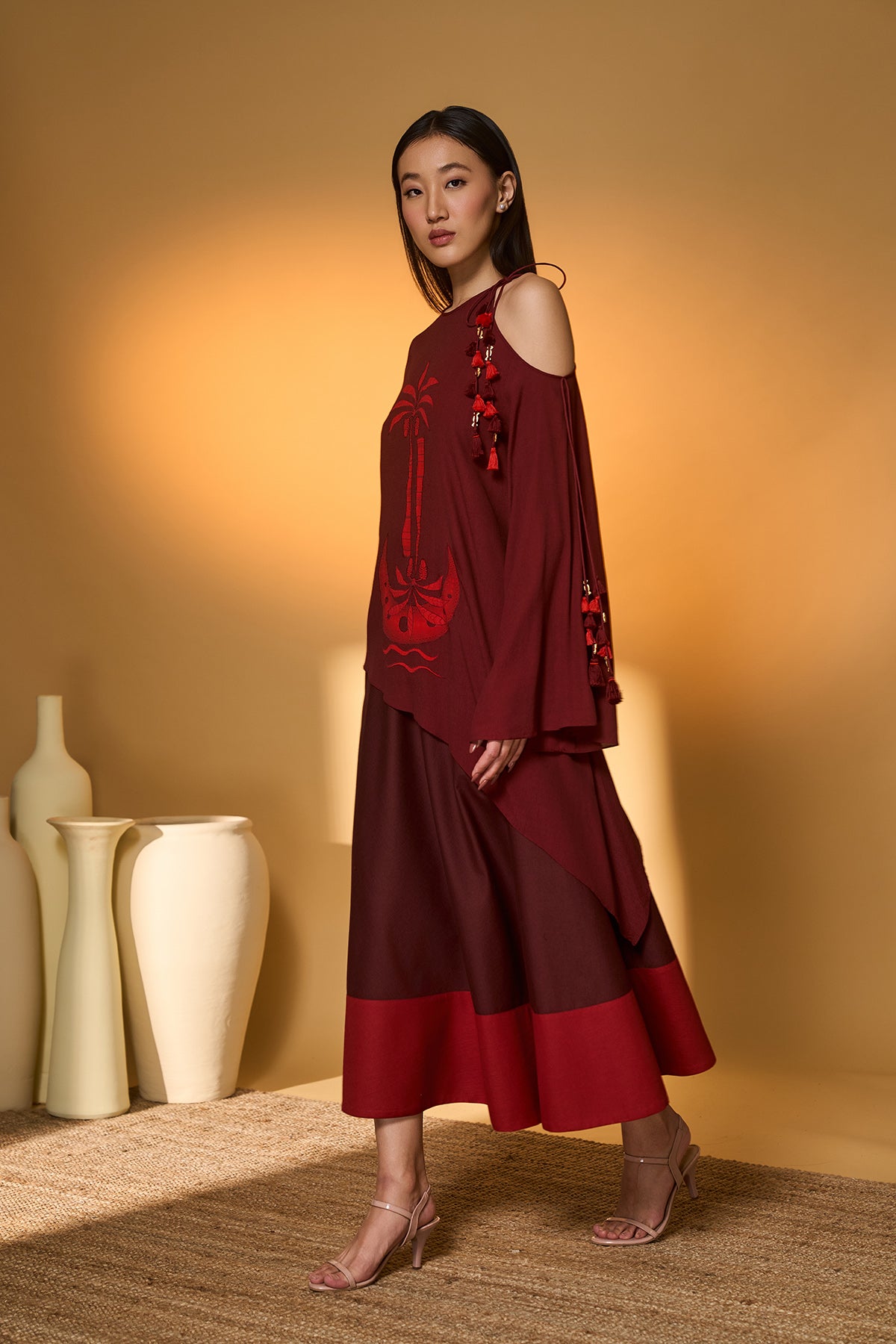 Maroon Lunar Lagoon Skirt Set