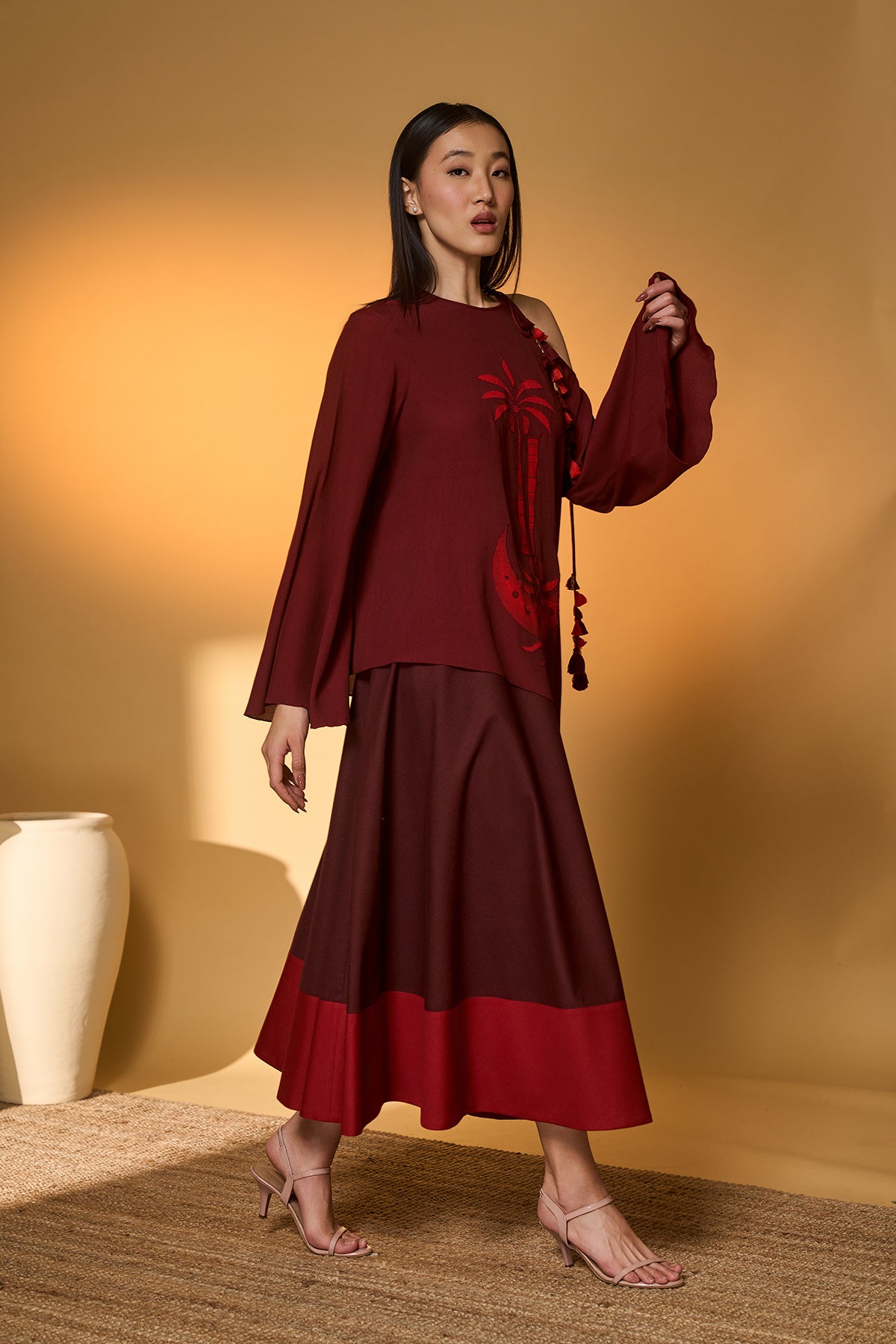 Maroon Lunar Lagoon Skirt Set