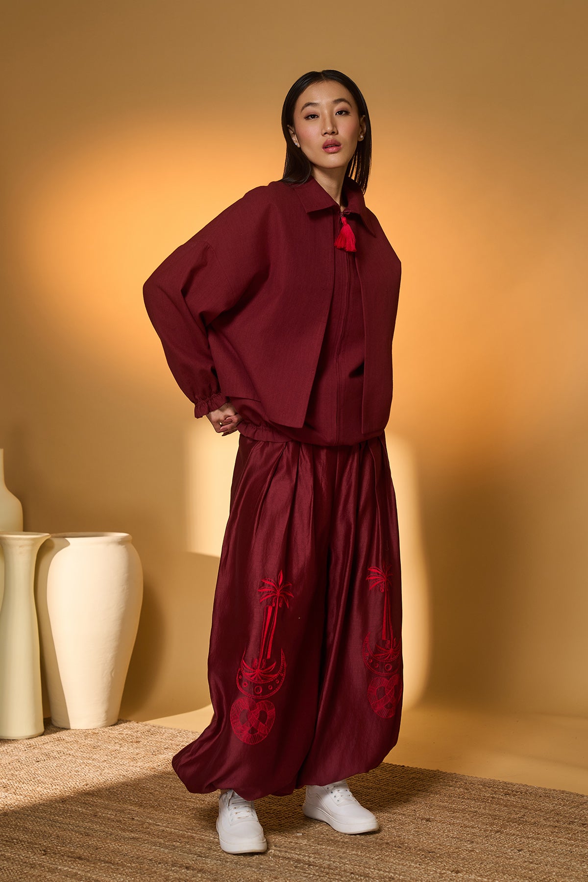 Maroon Pine-Code Co-Ord Set