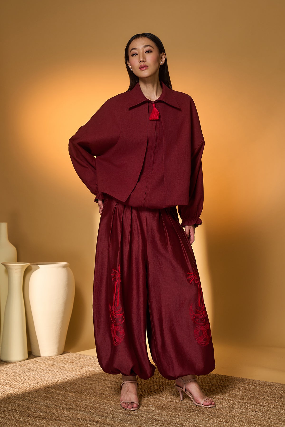 Maroon Pine-Code Co-Ord Set
