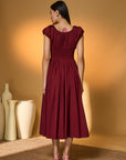 Maroon Smocked Midi Dress