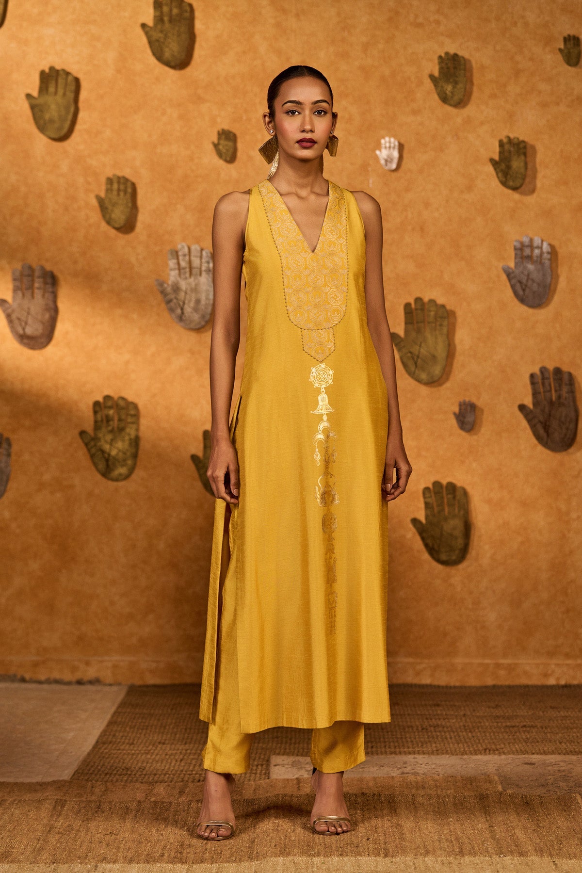 Spiced Ochre Pop Pendant Anarkali Set - Ready to Ship