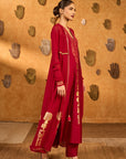 Red Pop Pod Pendant Anarkali Set - Ready to Ship