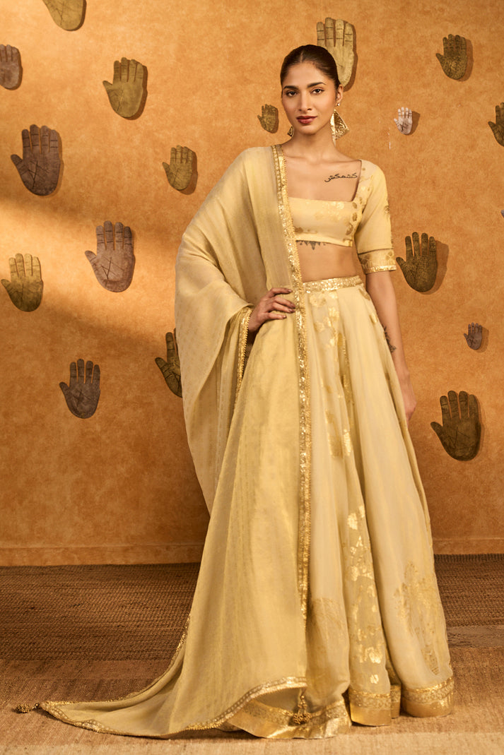 Ivory Sakura Tissue Lehenga Set