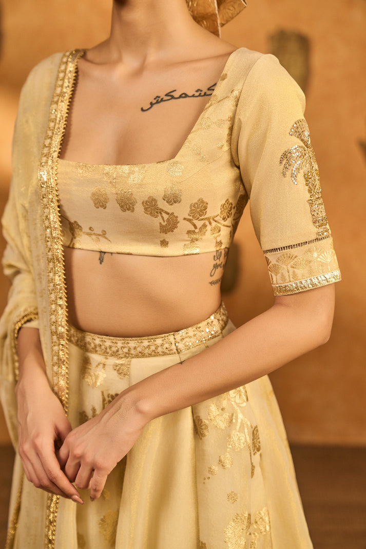 Ivory Sakura Tissue Lehenga Set