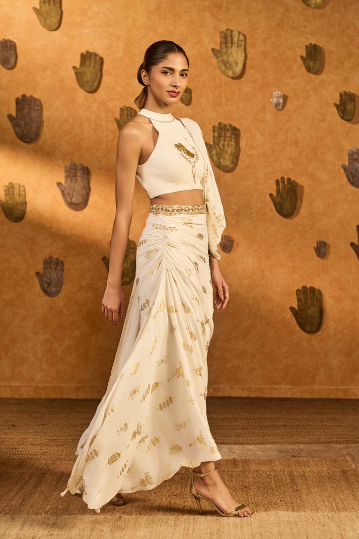 Ivory Soft Lantern Sticthed Saree - Ready to Ship