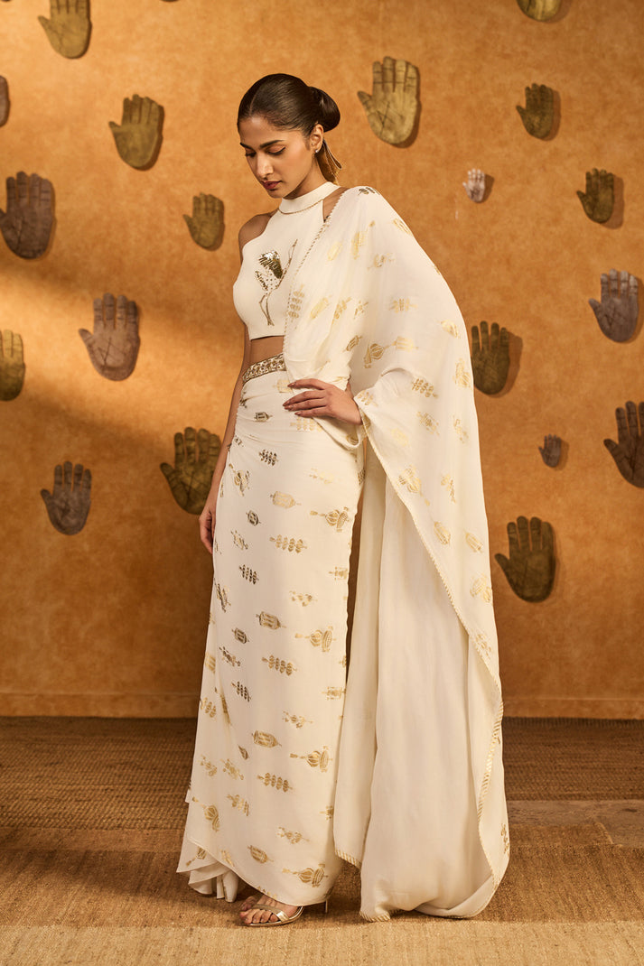 Ivory Soft Lantern Sticthed Saree - Ready to Ship