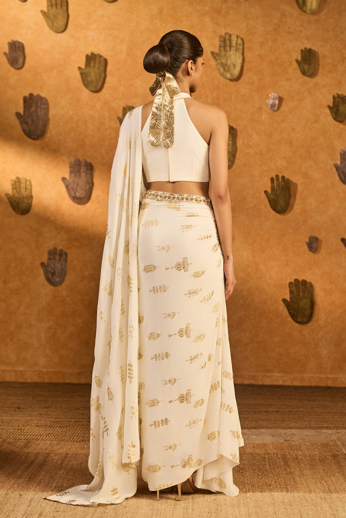 Ivory Soft Lantern Sticthed Saree - Ready to Ship