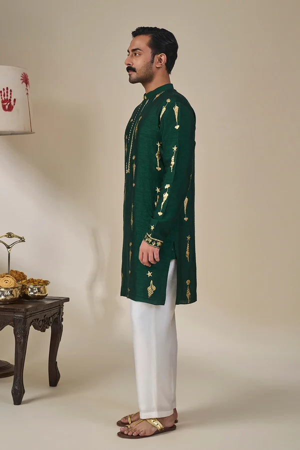 Bottle Green Kochi Conch Kurta Set