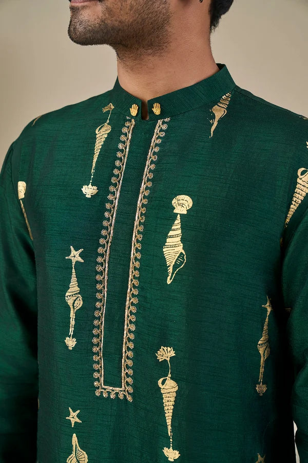 Bottle Green Kochi Conch Kurta Set