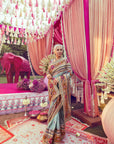 Green Floral Border Saree Set