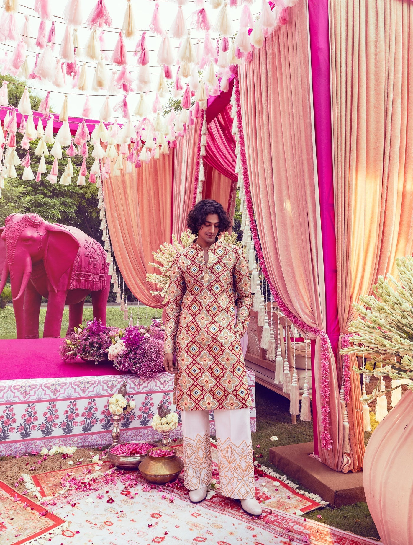 Gold Silk Mirror Kurta &amp; Pants Set