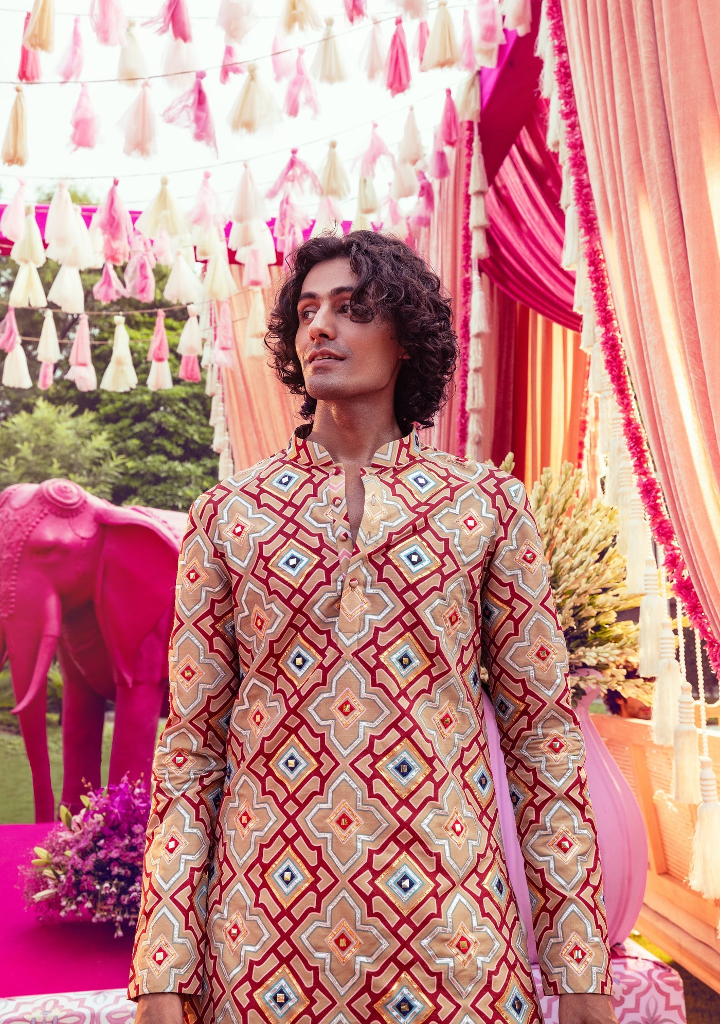 Gold Silk Mirror Kurta &amp; Pants Set