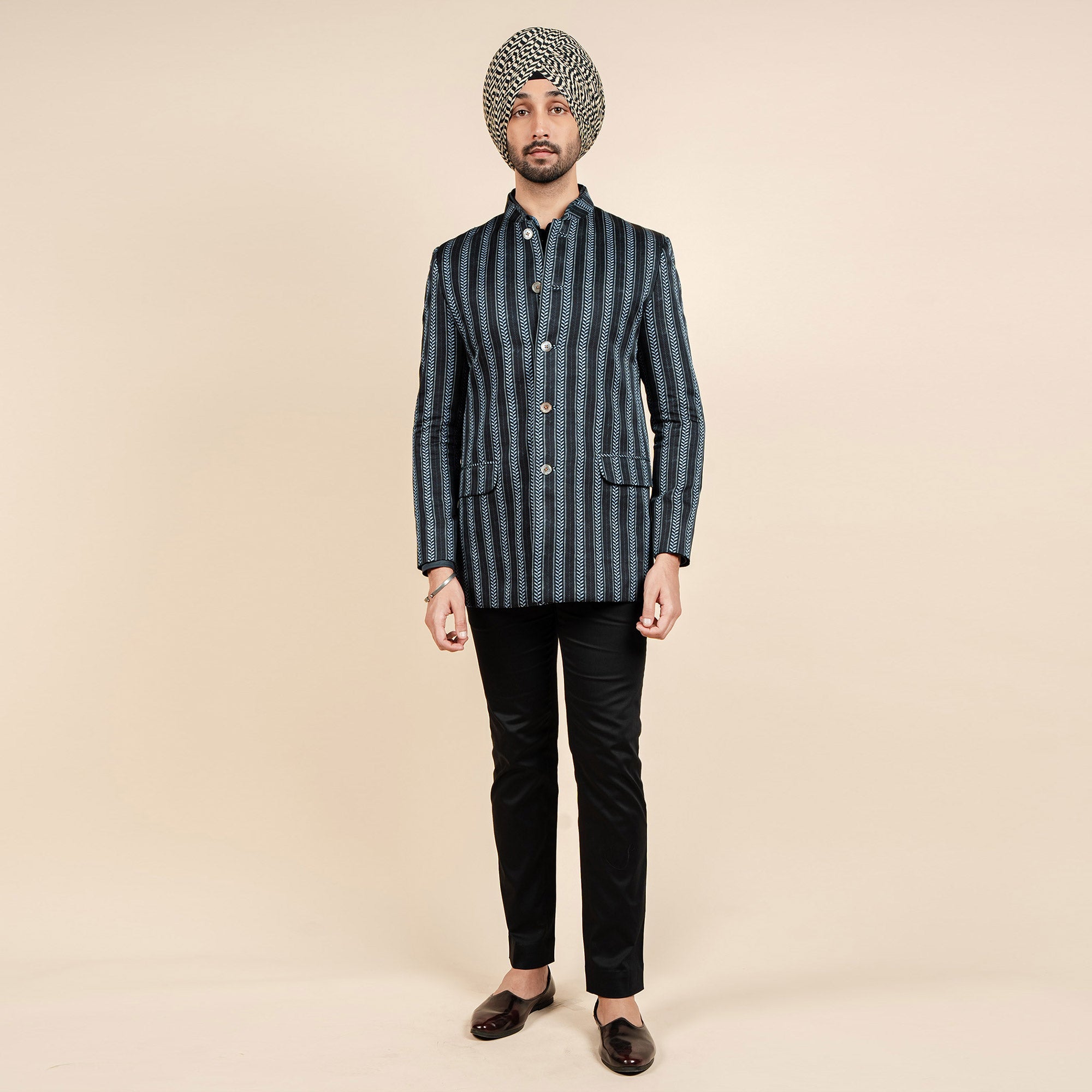 Midnight Blue Chevron Bandhgala