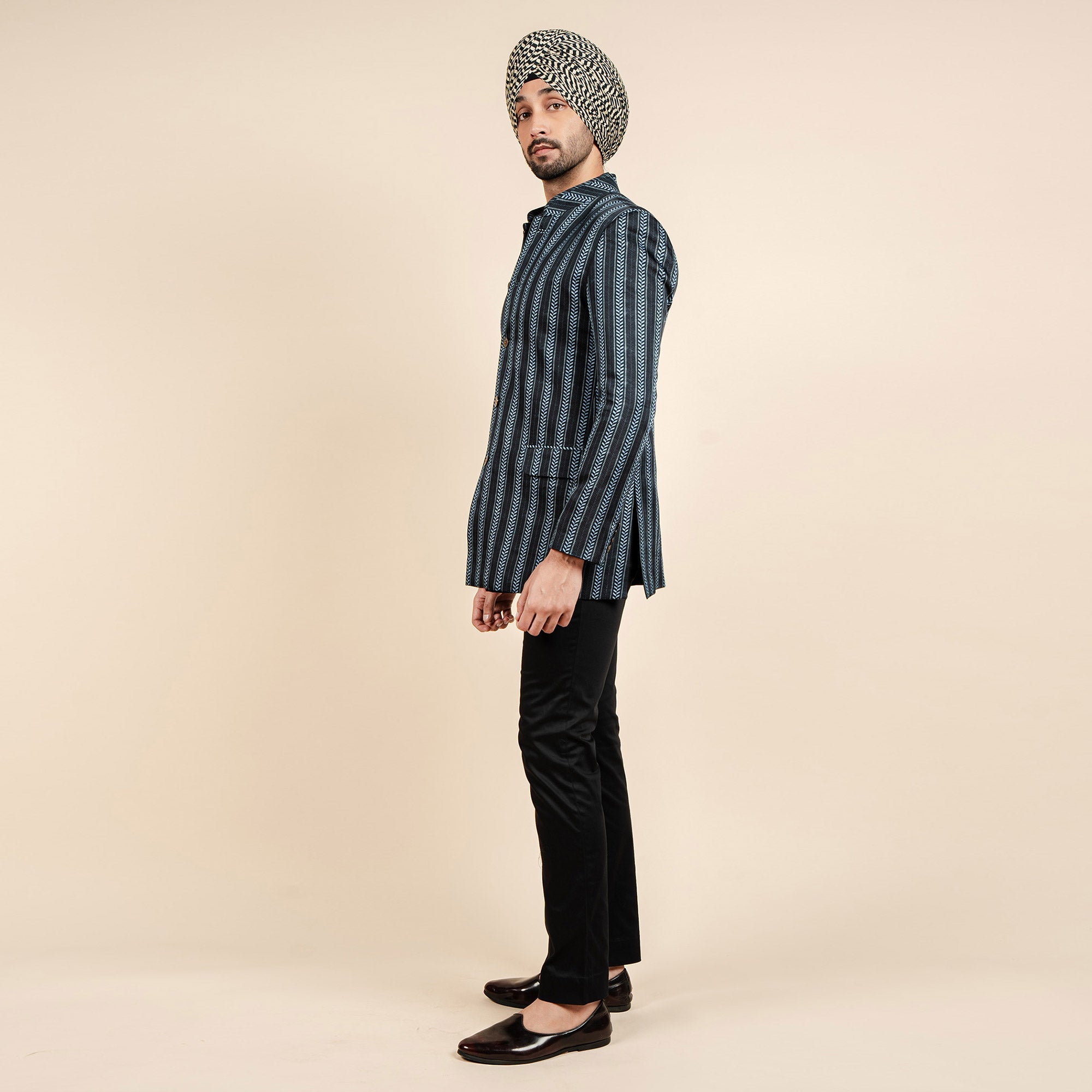 Midnight Blue Chevron Bandhgala