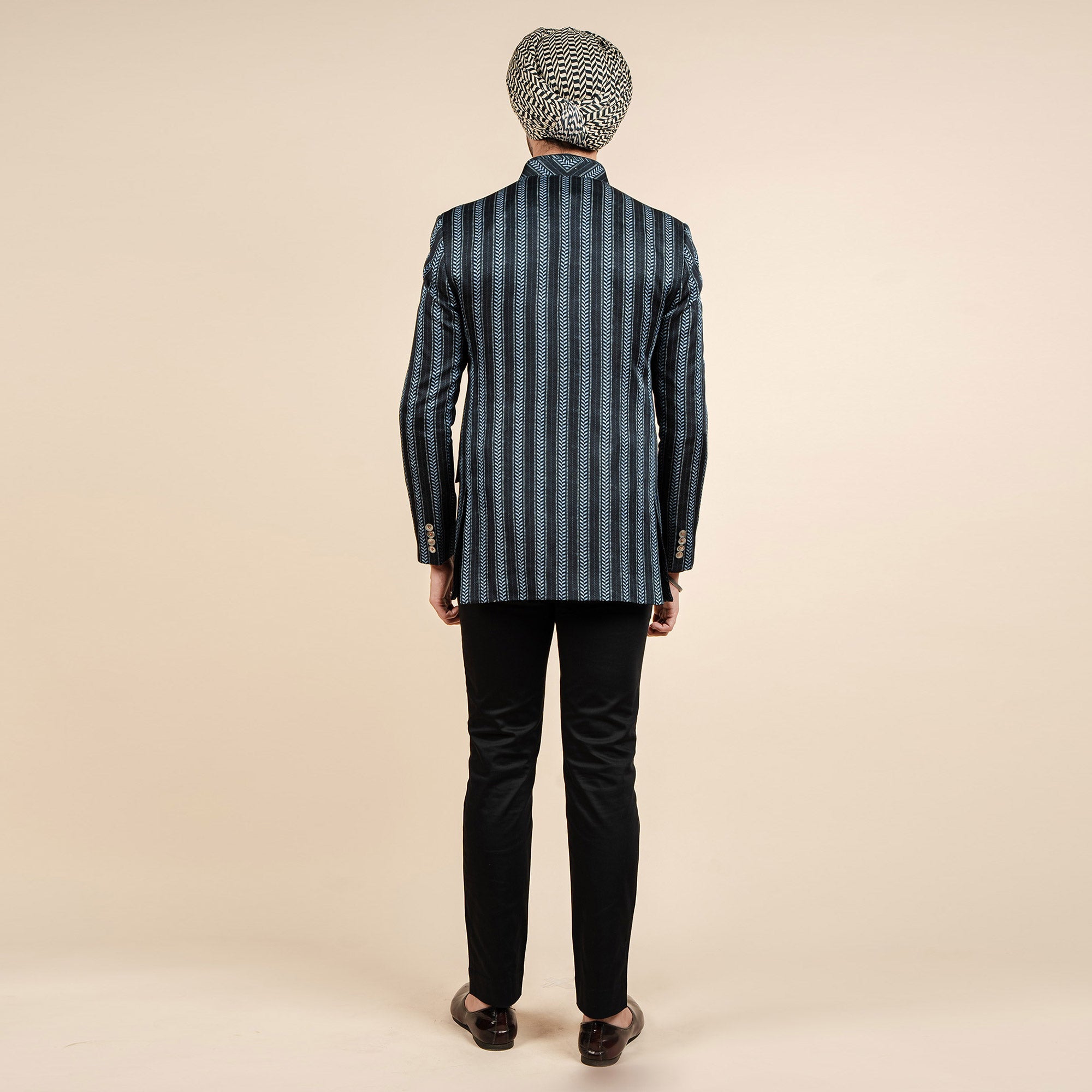 Midnight Blue Chevron Bandhgala