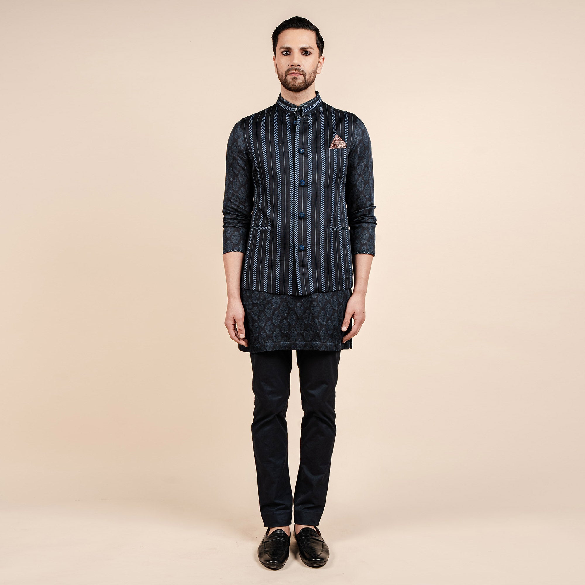 Midnight Blue Chevron Nehru Jacket