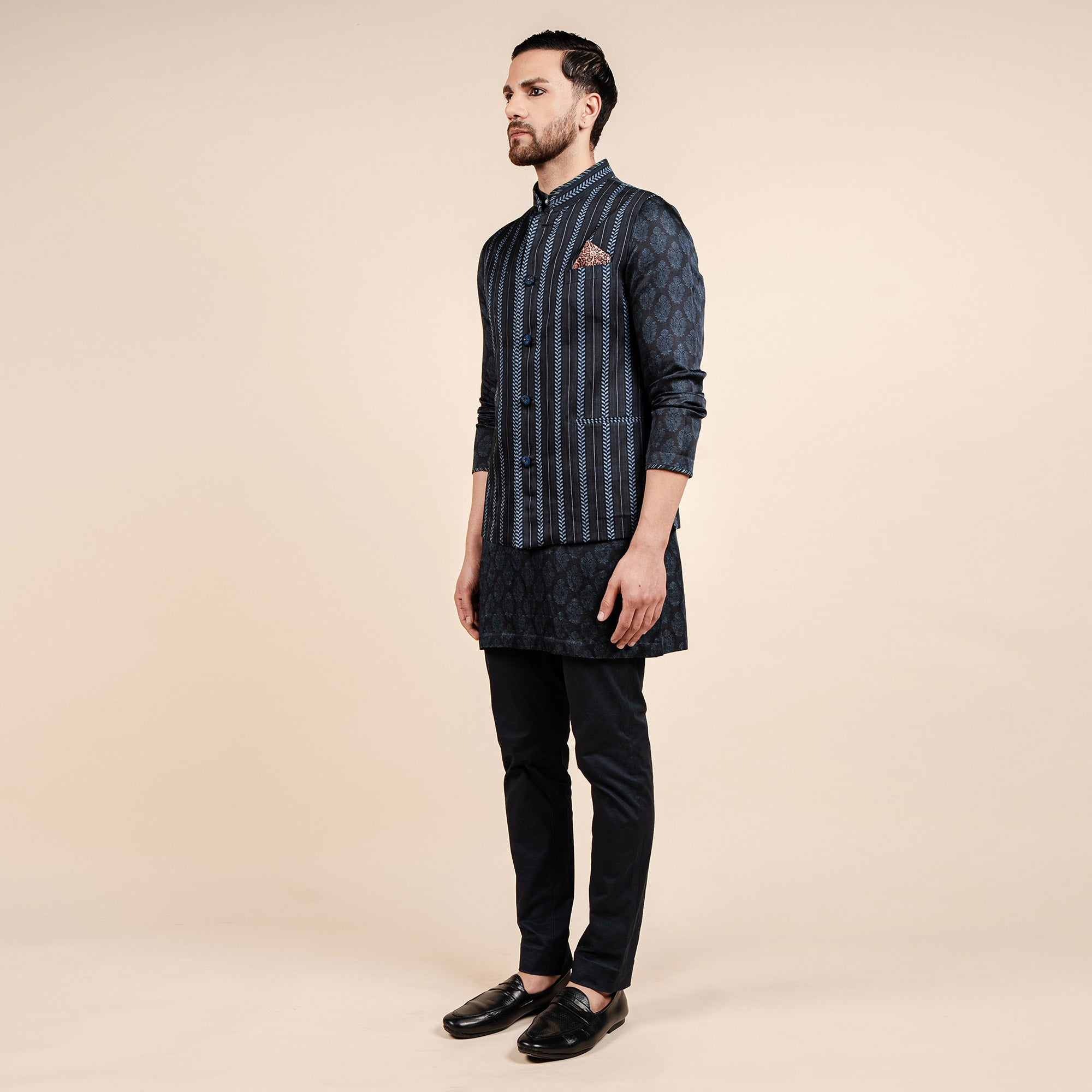 Midnight Blue Chevron Nehru Jacket
