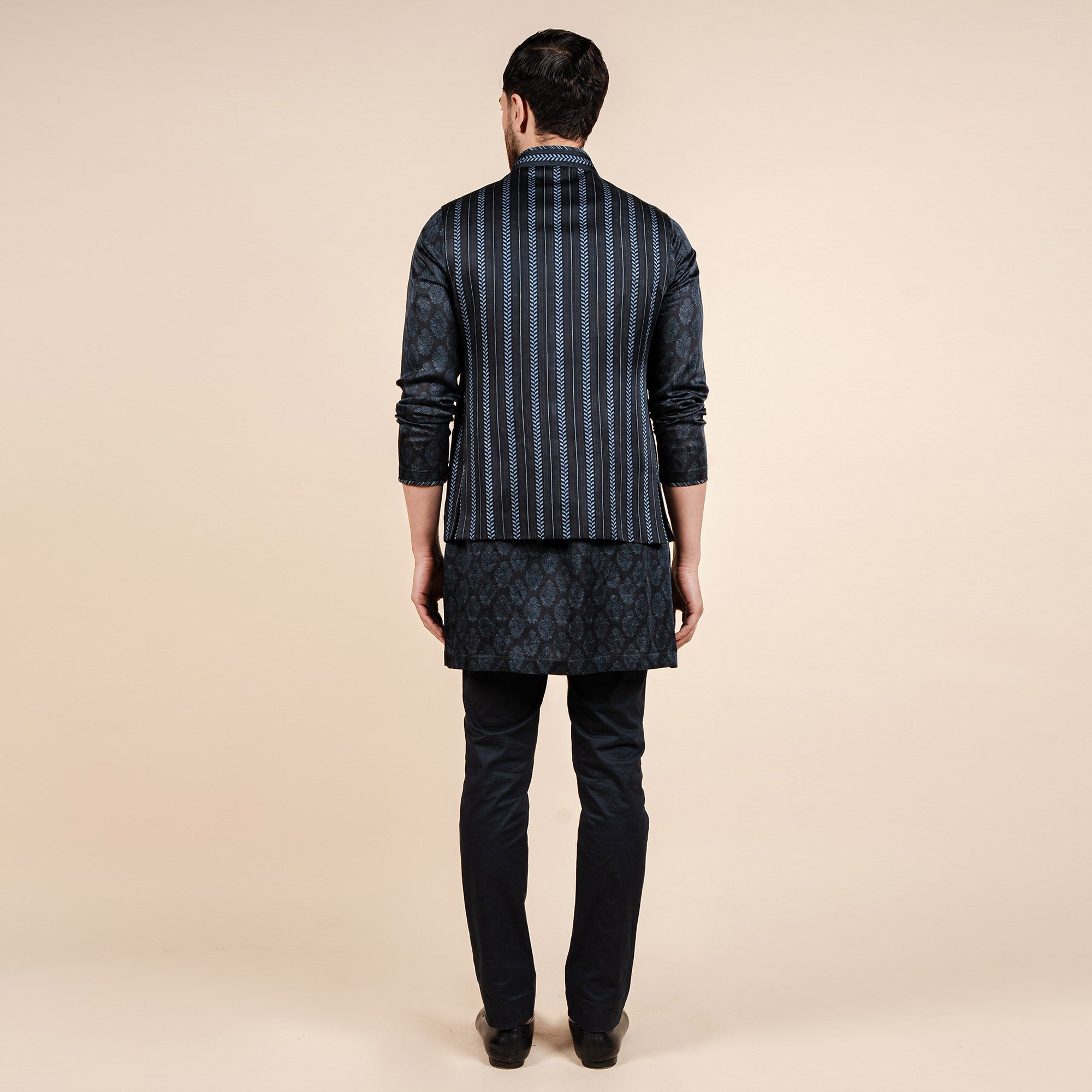 Midnight Blue Chevron Nehru Jacket
